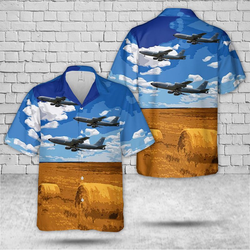 Air Force Hawaiian Shirt, Nebraska Air National Guard 173d Air Refueling Squadron Boeing KC-135 Stratotanker Hawaiian Shirt, Airplane Hawaiian Shirt