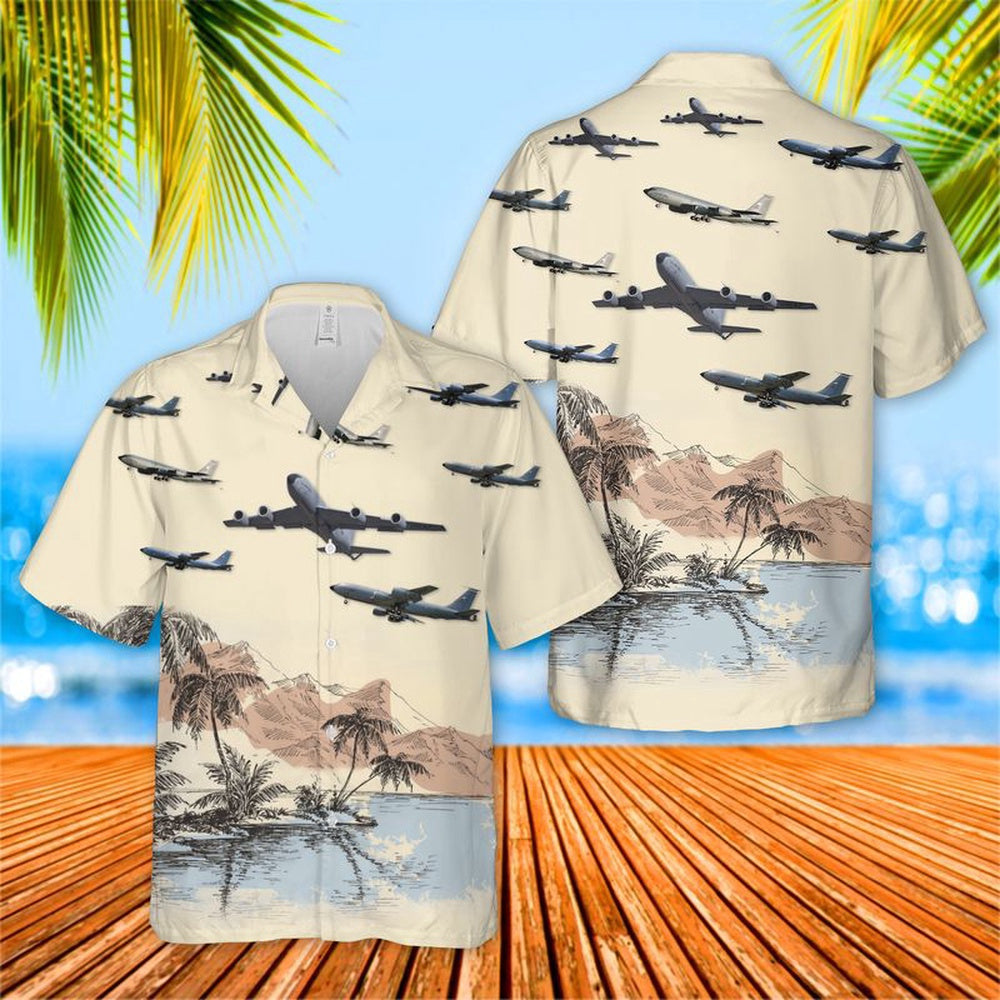 Air Force Hawaiian Shirt, Nebraska Air National Guard Boeing KC-135R Stratotanker 59-1495 Hawaiian Shirt, Airplane Hawaiian Shirt