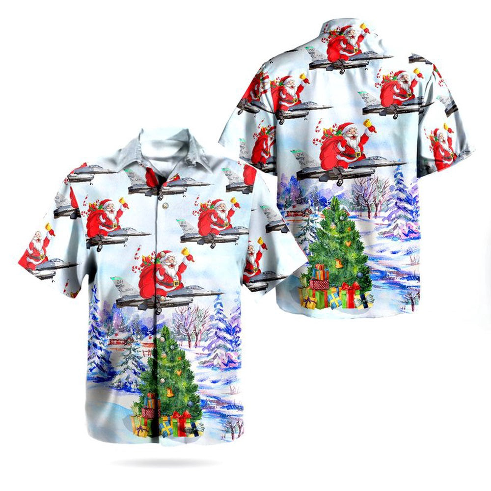 Air Force Hawaiian Shirt, Santa Claus Ohio Air National Guard 121st Air Refueling Wing Boeing KC-135R Stratotanker Hawaiian Shirt