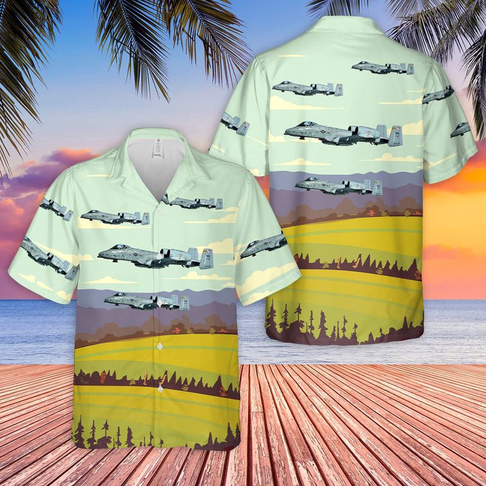 Air Force Hawaiian Shirt, USAF 104th Fighter Squadron Maryland Air National Guard A-10 Thunderbolt II Hawaiian Shirt, Airplane Hawaiian Shirt