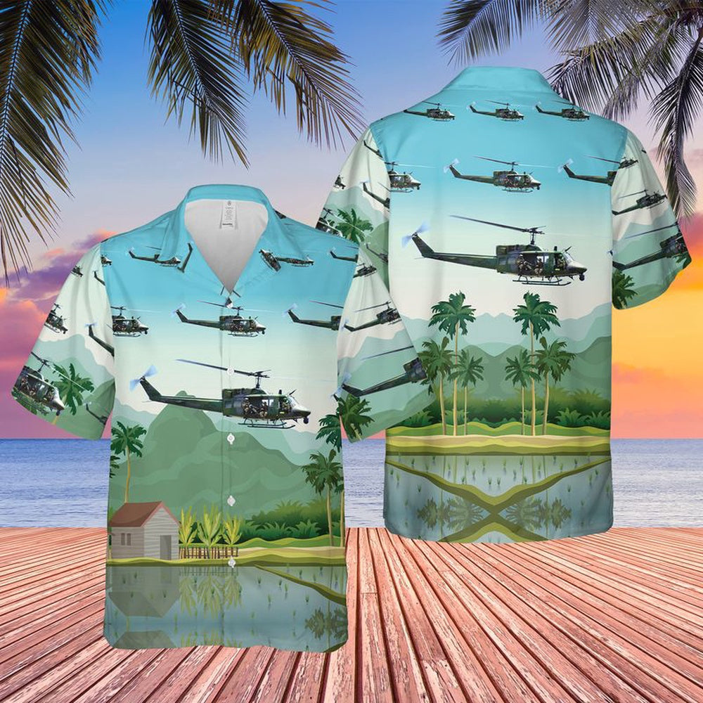 Air Force Hawaiian Shirt, USAF 40th Helicopter Squadron Bell UH-1 Iroquois Hawaiian Shirt, Airplane Hawaiian Shirt, Military Aloha Shirts