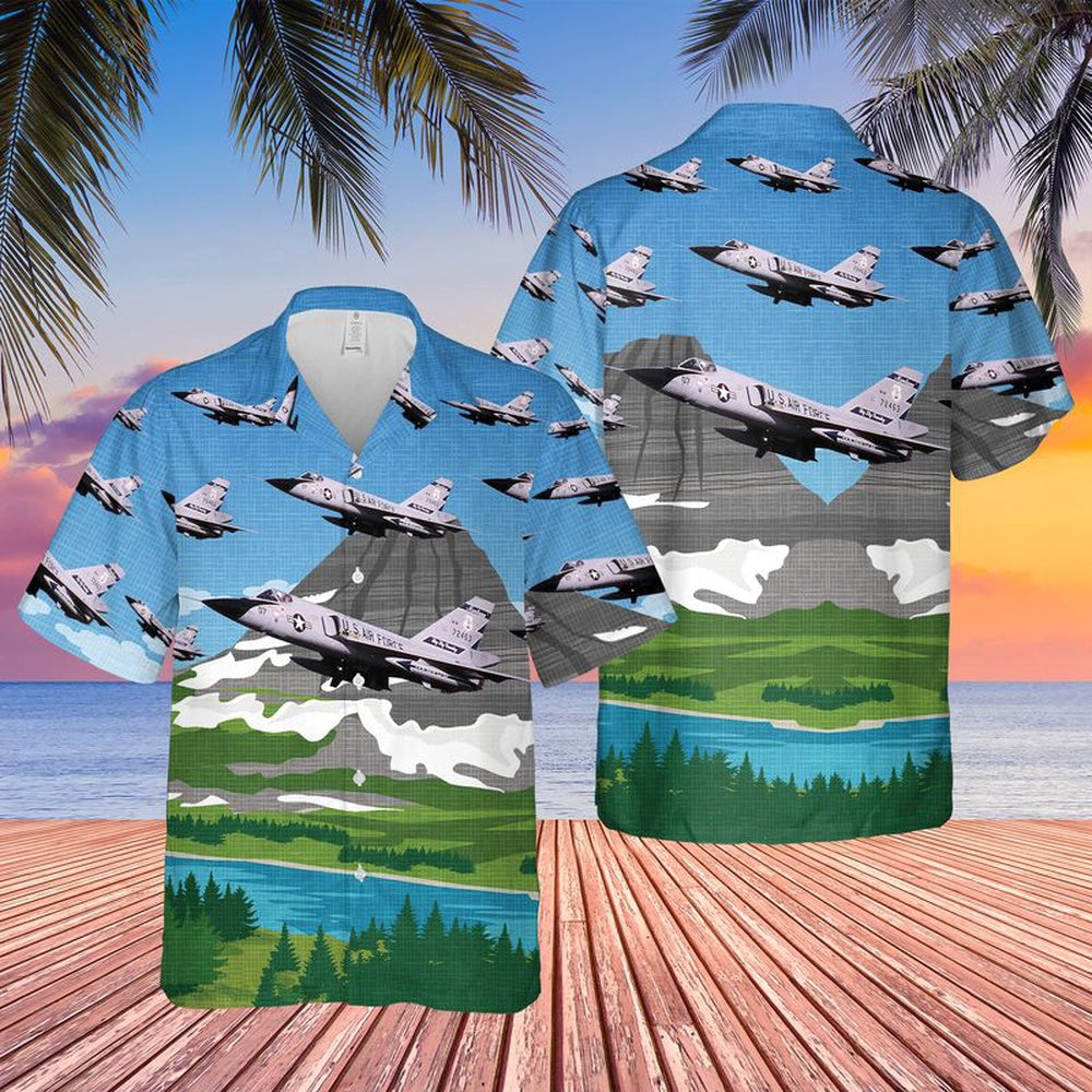 Air Force Hawaiian Shirt, USAF Convair F-106 Delta Dart 186th Fighter Interceptor Squadron Montana Air National Guard Hawaiian Shirt
