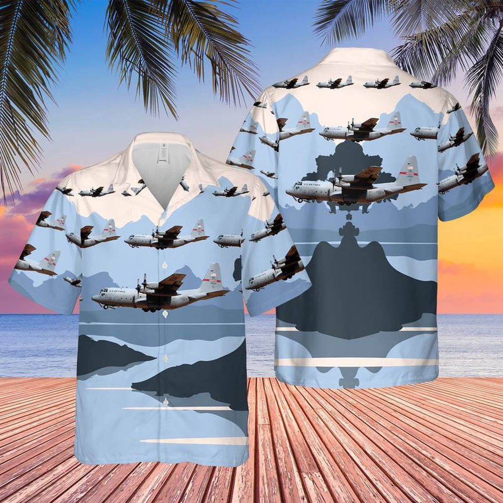 Air Force Hawaiian Shirt, USAF Georgia Air National Guard 165th Airlift Wing C-130 Hercules Hawaiian Shirt, Airplane Hawaiian Shirt