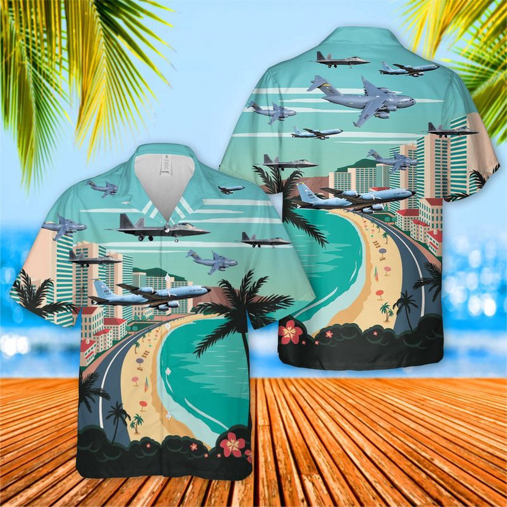 Air Force Hawaiian Shirt, USAF Hawaii Air National Guard 154th Wing Hawaiian Shirt, Airplane Hawaiian Shirt, Military Aloha Shirts