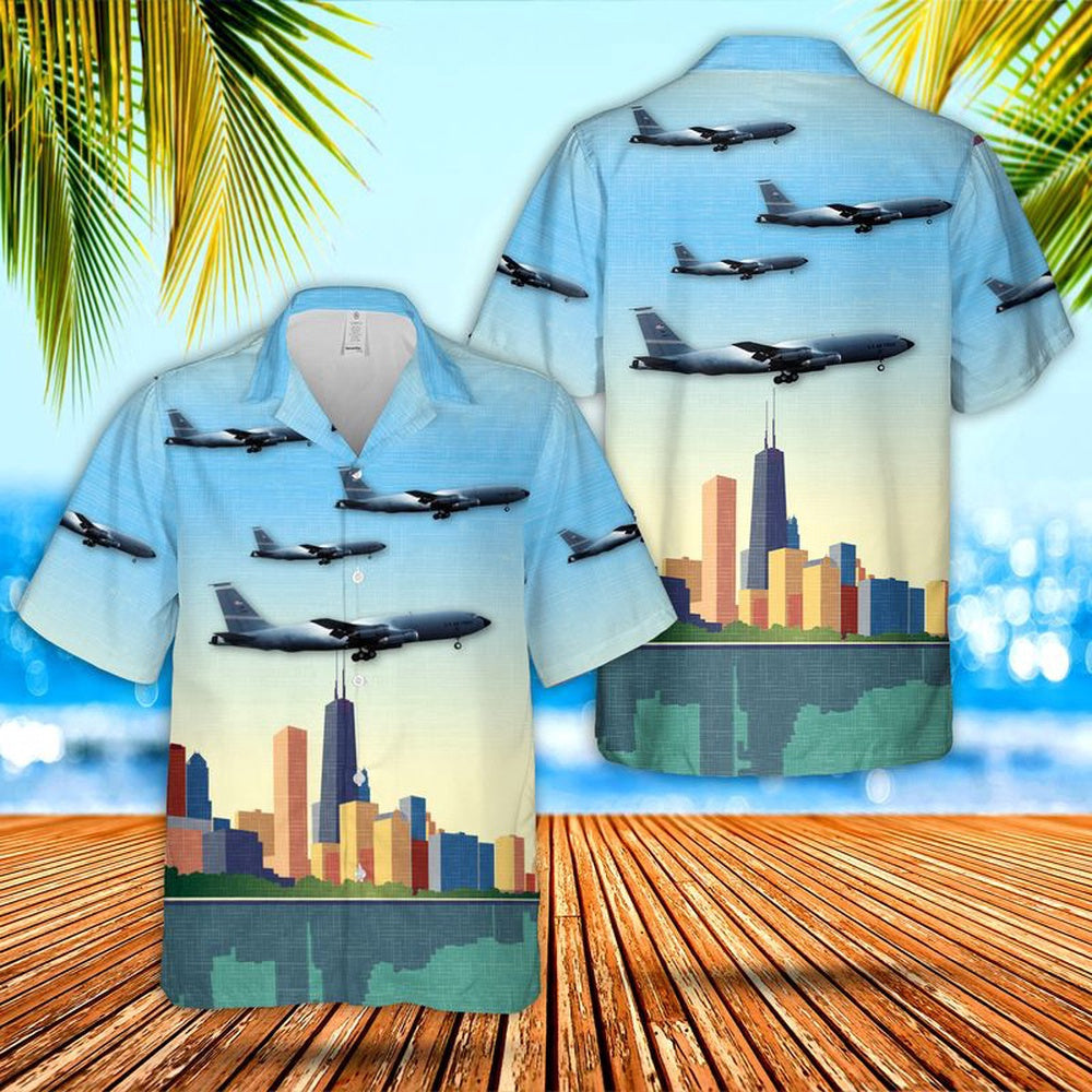 Air Force Hawaiian Shirt, USAF Illinois Air National Guard 126th Air Refueling Wing KC-135E Hawaiian Shirt, Airplane Hawaiian Shirt