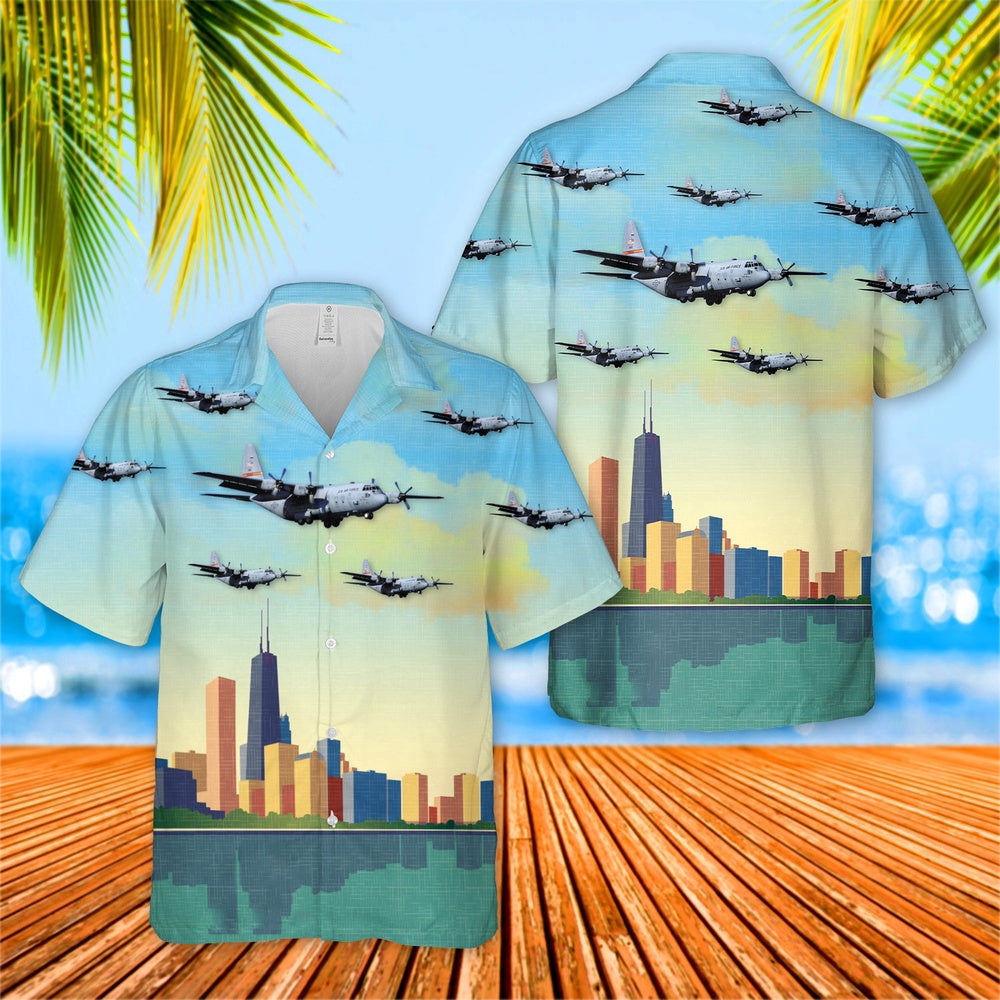 Air Force Hawaiian Shirt, USAF Illinois Air National Guard 169th Airlift Squadron Lockheed C-130H3 Hercules Hawaiian Shirt, Airplane Hawaiian Shirt
