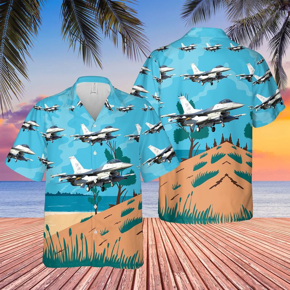Air Force Hawaiian Shirt, USAF Indiana Air National Guard 181st Intelligence Wing Block 30 F-16CD Fighting Falcon Hawaiian Shirt