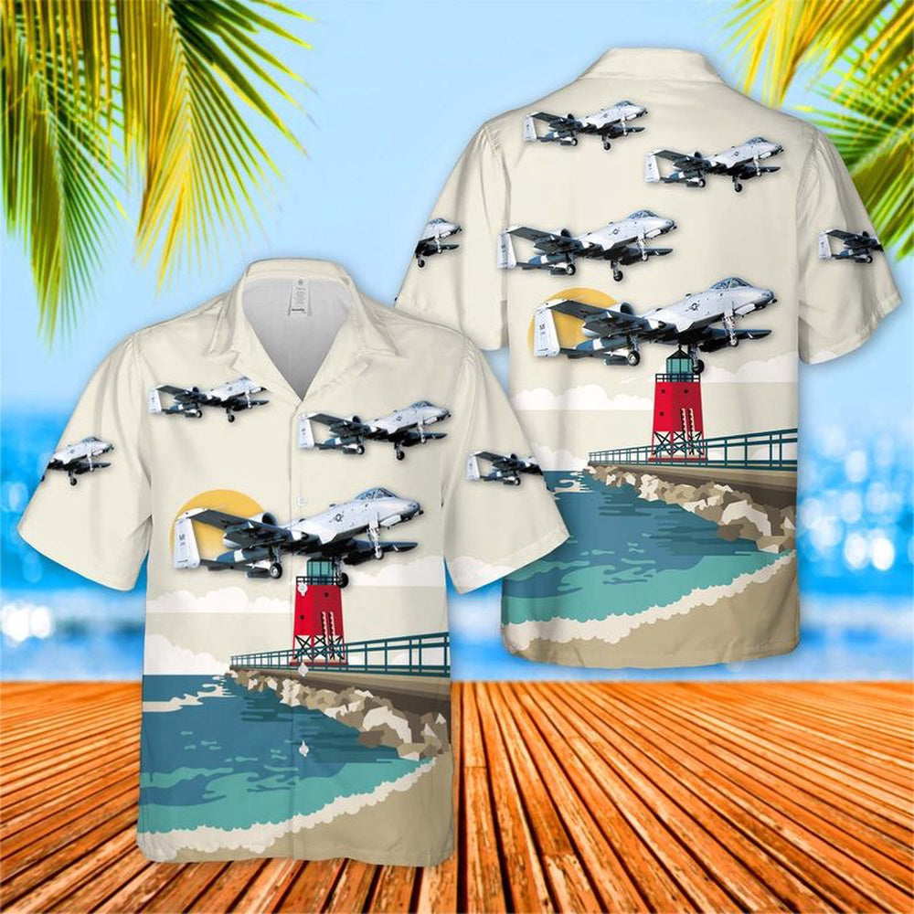 Air Force Hawaiian Shirt, USAF Michigan Air National Guard 127th Wing 107th Fighter Squadron A-10C Thunderbolt II Hawaiian Shirt