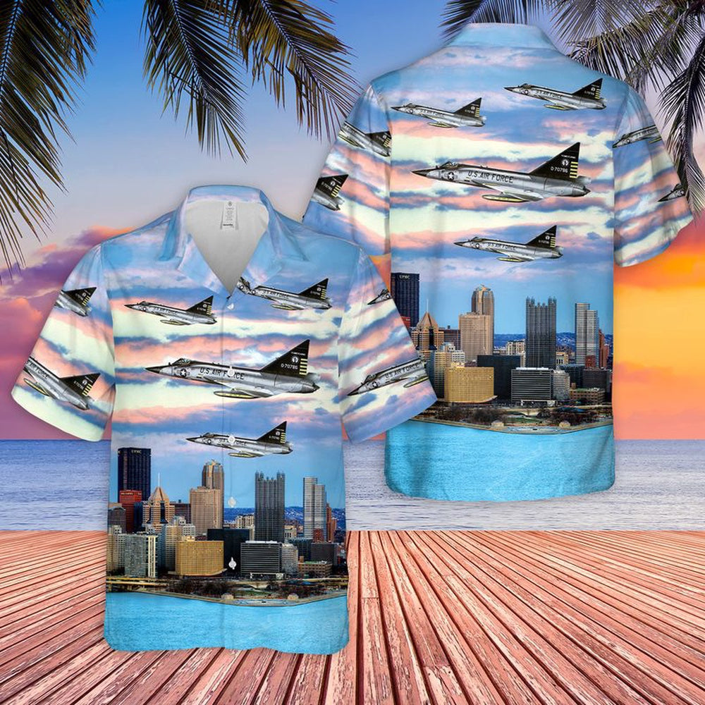 Air Force Hawaiian Shirt, USAF Pennsylvania Air National Guard F-102 Delta Dagger Hawaiian Shirt, Airplane Hawaiian Shirt, Military Aloha Shirts