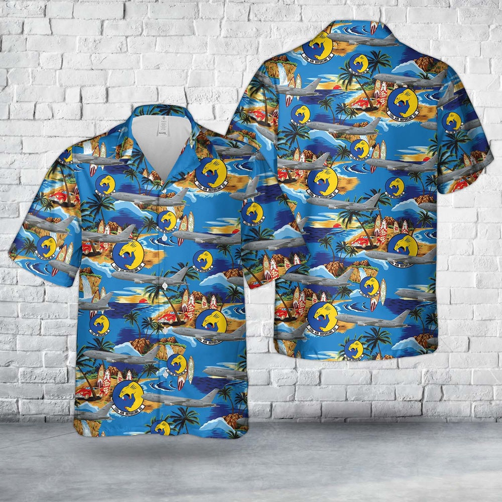 Air Force Hawaiian Shirt, US Air Force 133rd Air Refueling Squadron Boeing KC-46A Pegasus (17-46029) Hawaiian Shirt, Airplane Hawaiian Shirt