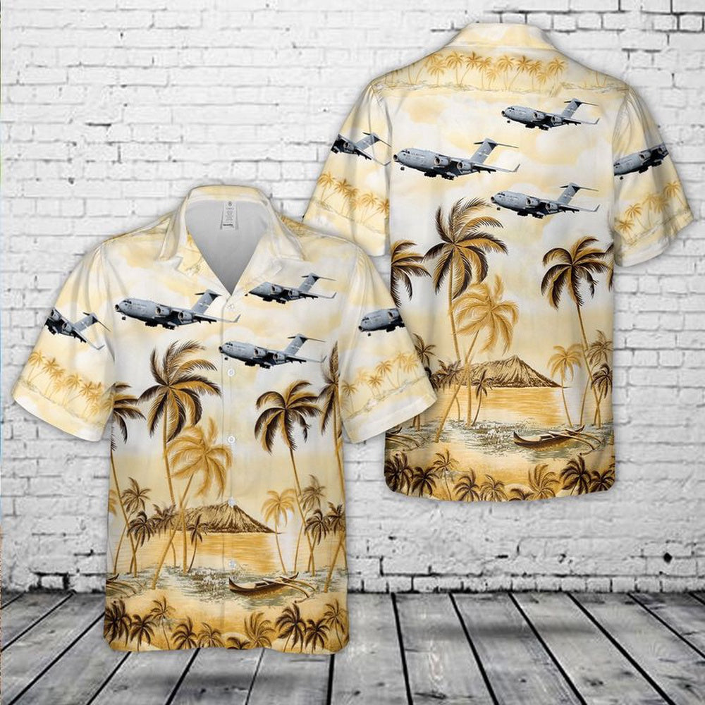 Air Force Hawaiian Shirt, US Air Force 21st Airlift Squadron Boeing C-17A Globemaster III 06-6154 Named Spirit of Solano Hawaiian Shirt