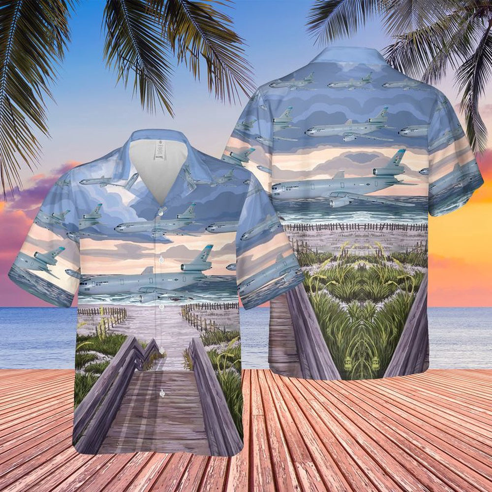 Air Force Hawaiian Shirt, US Air Force 2nd Air Refueling Squadron McDonnell Douglas KC-10 Extender Hawaiian Shirt, Airplane Hawaiian Shirt