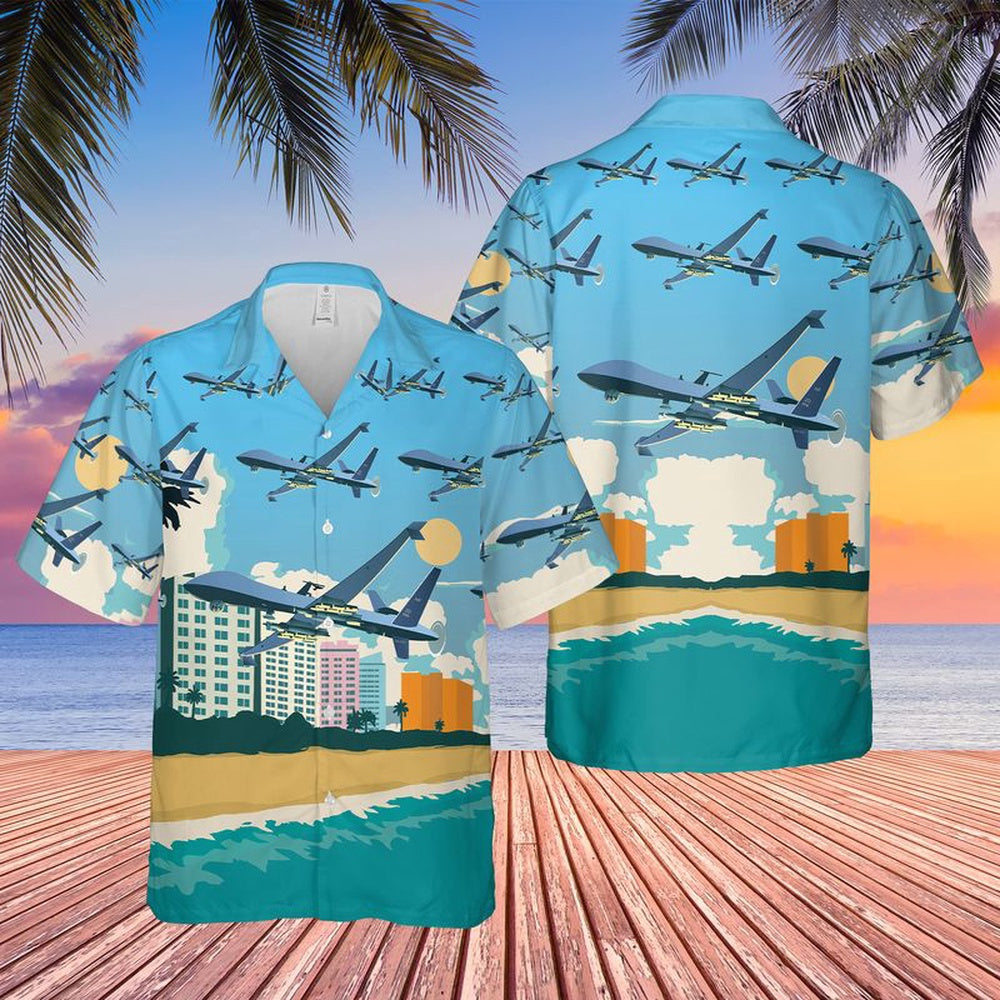 Air Force Hawaiian Shirt, US Air Force 2nd Special Operations Squadron General Atomics MQ-9 Reaper Hawaiian Shirt, Airplane Hawaiian Shirt