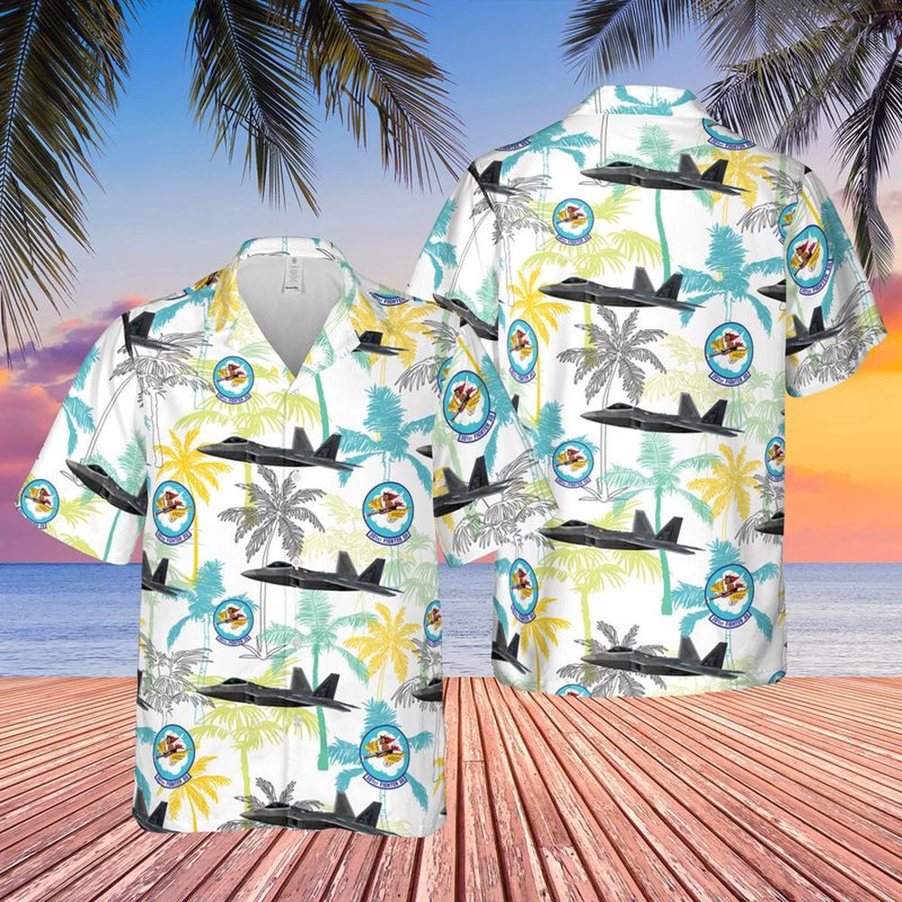 Air Force Hawaiian Shirt, US Air Force 301st Fighter Squadron F-22A Raptor Hawaiian Shirt, Airplane Hawaiian Shirt, Military Aloha Shirts