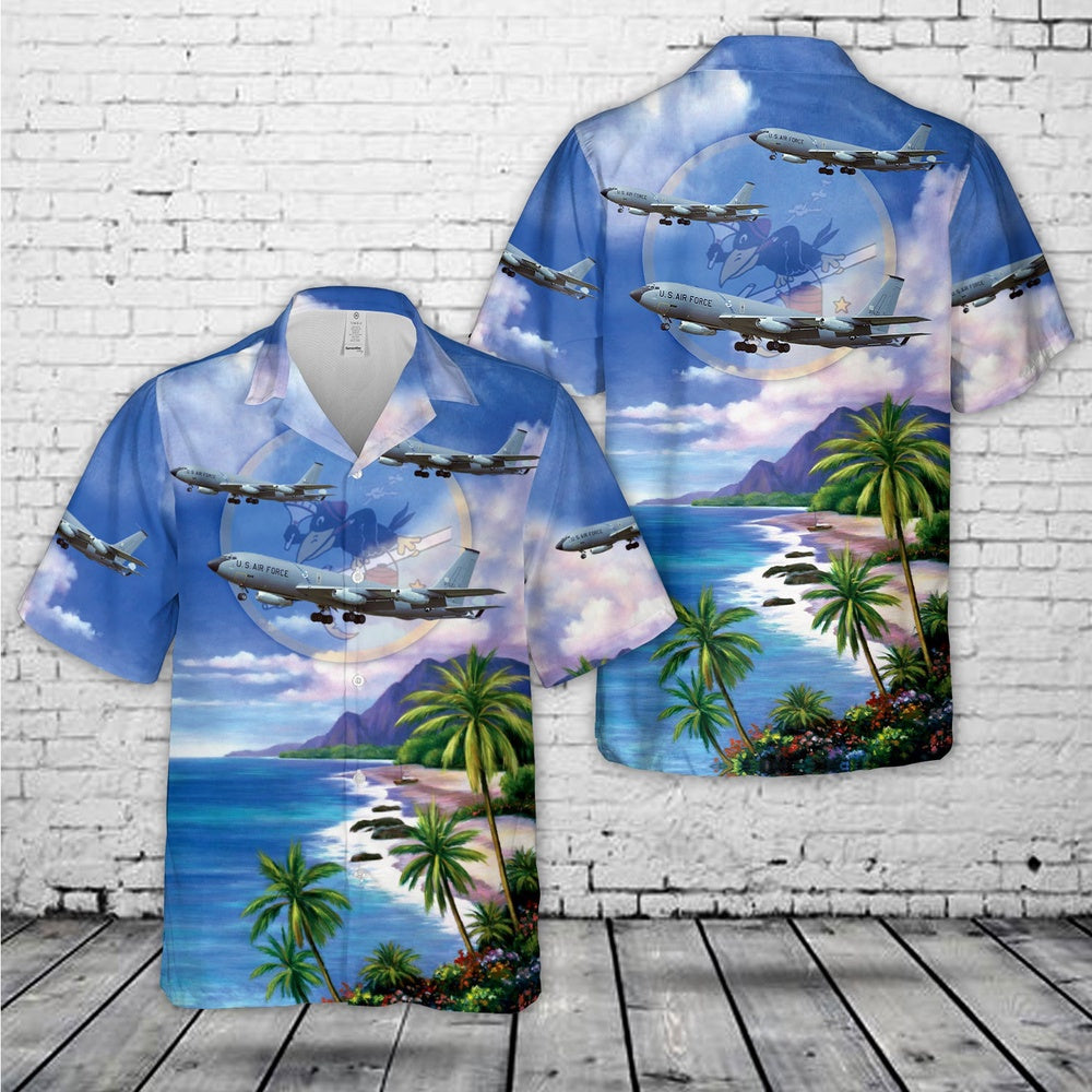 Air Force Hawaiian Shirt, US Air Force 380th Air Refueling Squadron Boeing KC-135A Stratotanker Hawaiian Shirt, Airplane Hawaiian Shirt