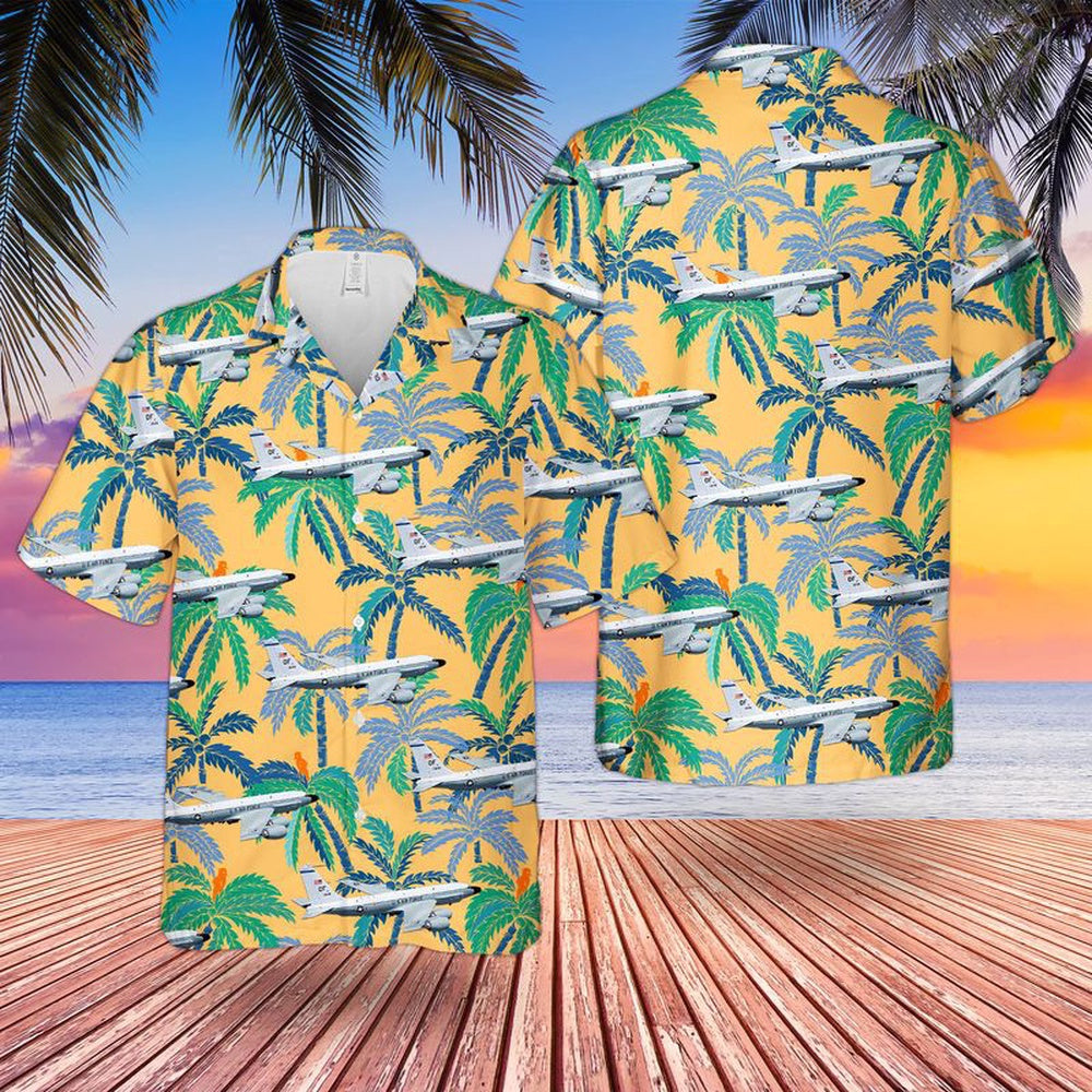 Air Force Hawaiian Shirt, US Air Force 38th Reconnaissance Squadron Boeing RC-135V Rivet Joint Electronic Intelligence Aircraft Hawaiian Shirt
