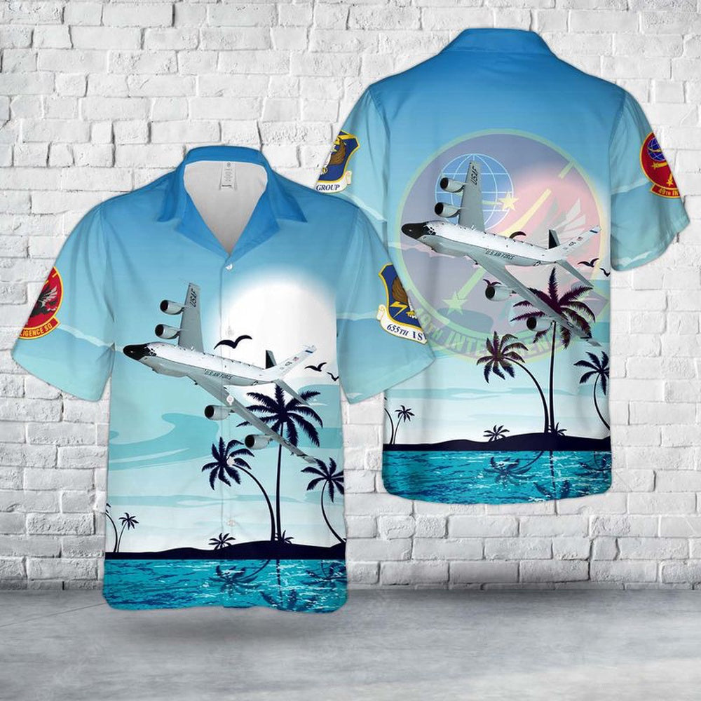 Air Force Hawaiian Shirt, US Air Force 49th Intelligence Squadron RC-135 Hawaiian Shirt, Airplane Hawaiian Shirt, Military Aloha Shirts