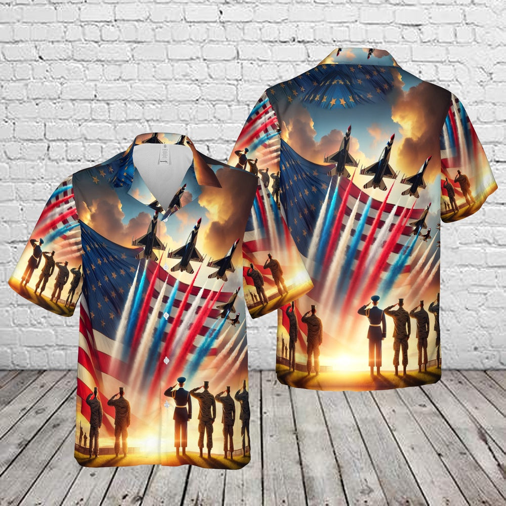Air Force Hawaiian Shirt, US Air Force 4th Of July Hawaiian Shirt, Airplane Hawaiian Shirt, Military Aloha Shirts