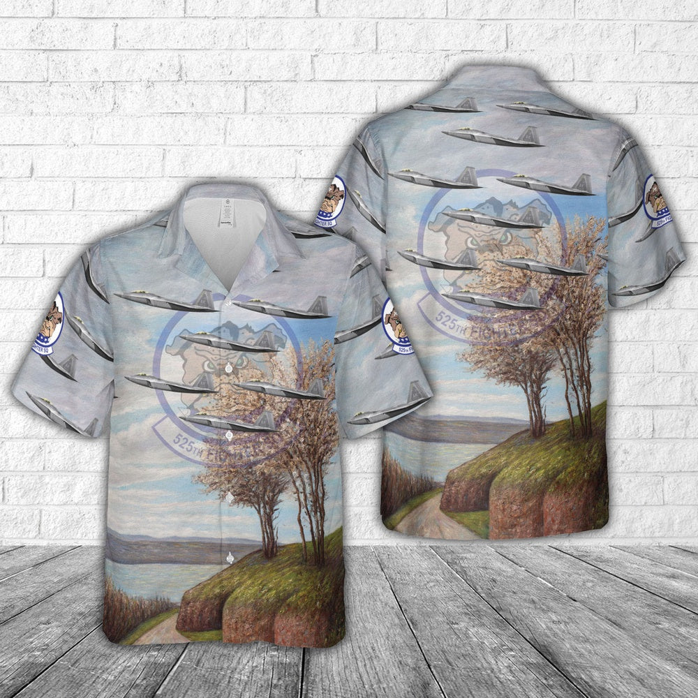 Air Force Hawaiian Shirt, US Air Force 525th Fighter Squadron F-22 Raptor 10-4195 Hawaiian Shirt, Airplane Hawaiian Shirt, Military Aloha Shirts