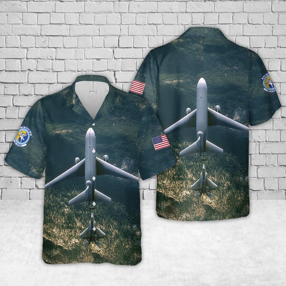 Air Force Hawaiian Shirt, US Air Force 6th Air Refueling Squadron KC-10 Extender efuels an F-22 Raptor over Northern California Hawaiian Shirt