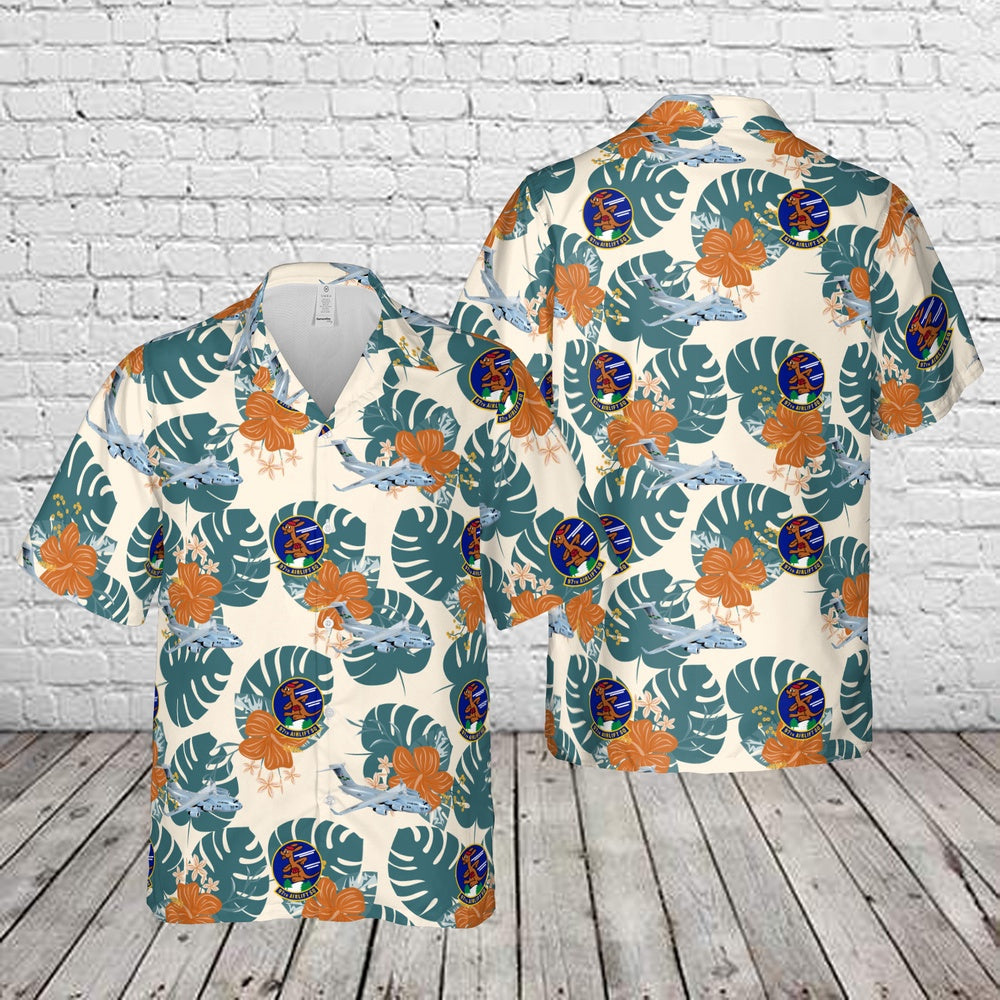 Air Force Hawaiian Shirt, US Air Force 97th Airlift Squadron Fightin' Roos McDonnell Douglas C-17 Globemaster III Hawaiian Shirt