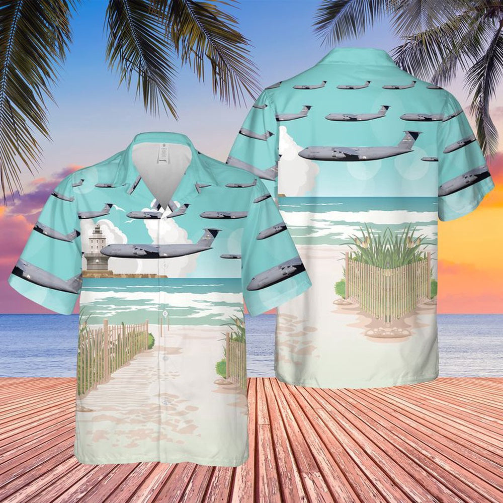 Air Force Hawaiian Shirt, US Air Force 9th Airlift Squadron Proud Pelicans Lockheed C-5M Super Galaxy Hawaiian Shirt, Airplane Hawaiian Shirt
