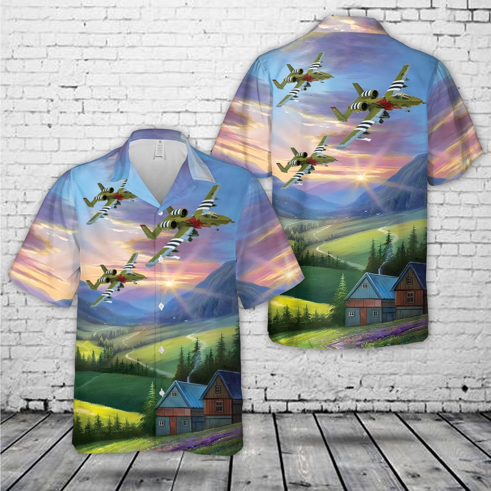 Air Force Hawaiian Shirt, US Air Force A-10 (A-10C) Thunderbolt II Michigan 127th Wing ANG Hawaiian Shirt, Airplane Hawaiian Shirt