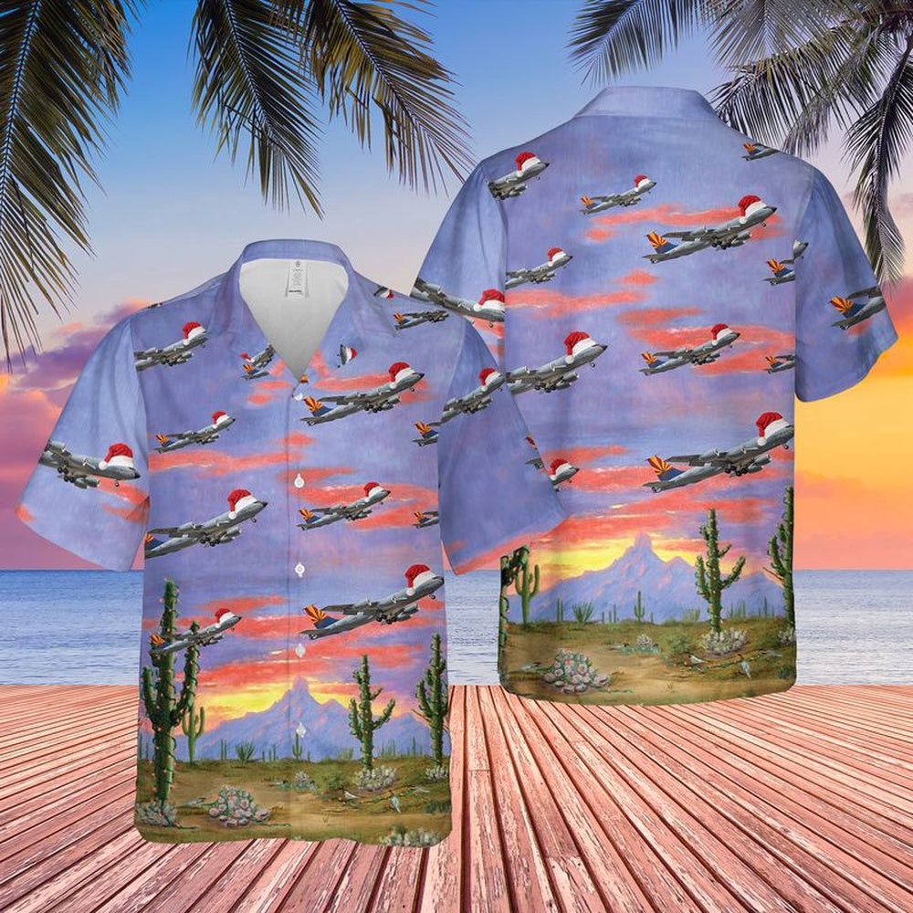Air Force Hawaiian Shirt, US Air Force Arizona Air National Guard Boeing KC-135R Stratotanker Christmas Hawaiian Shirt, Airplane Hawaiian Shirt
