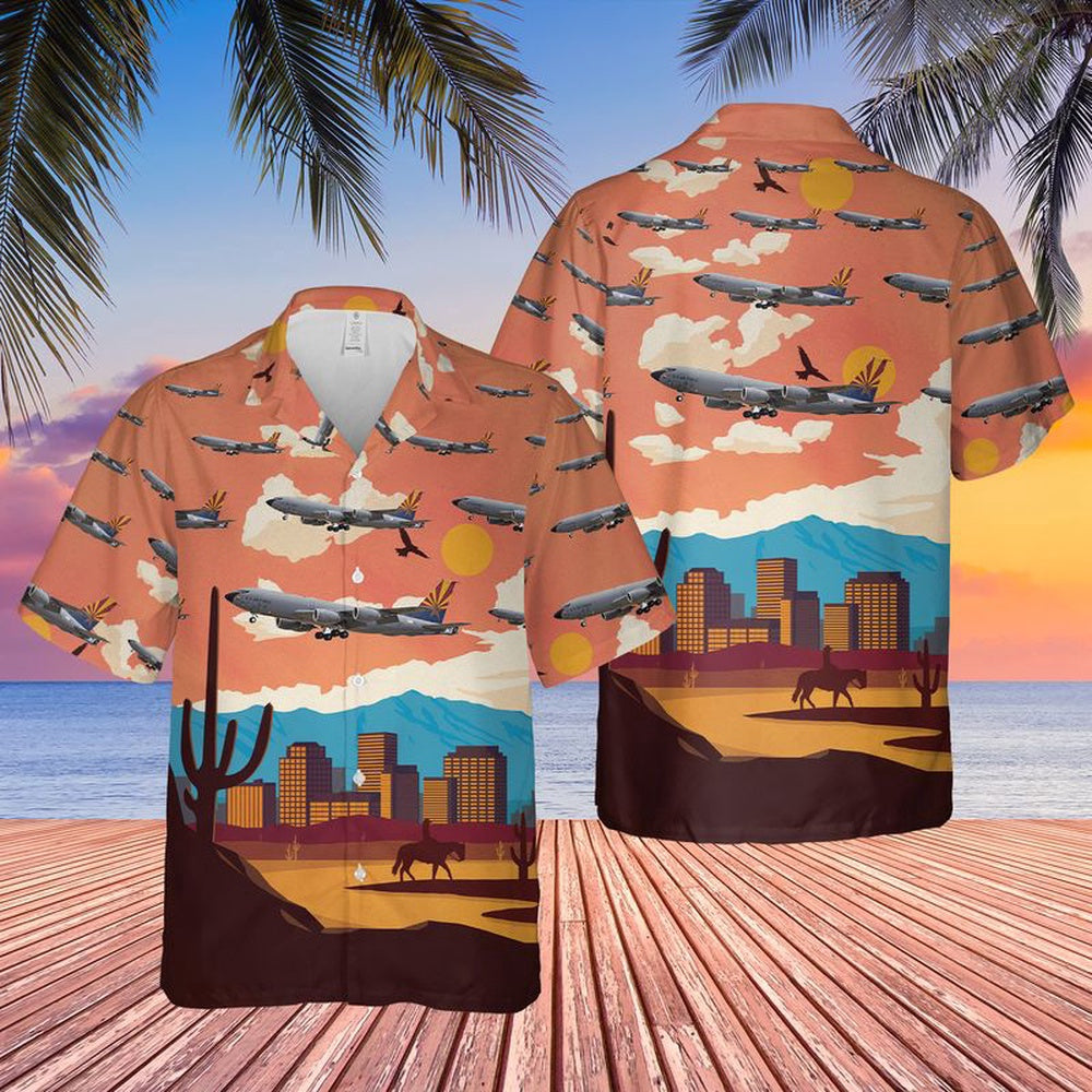 Air Force Hawaiian Shirt, US Air Force Arizona Air National Guard Boeing KC-135R Stratotanker Hawaiian Shirt, Airplane Hawaiian Shirt
