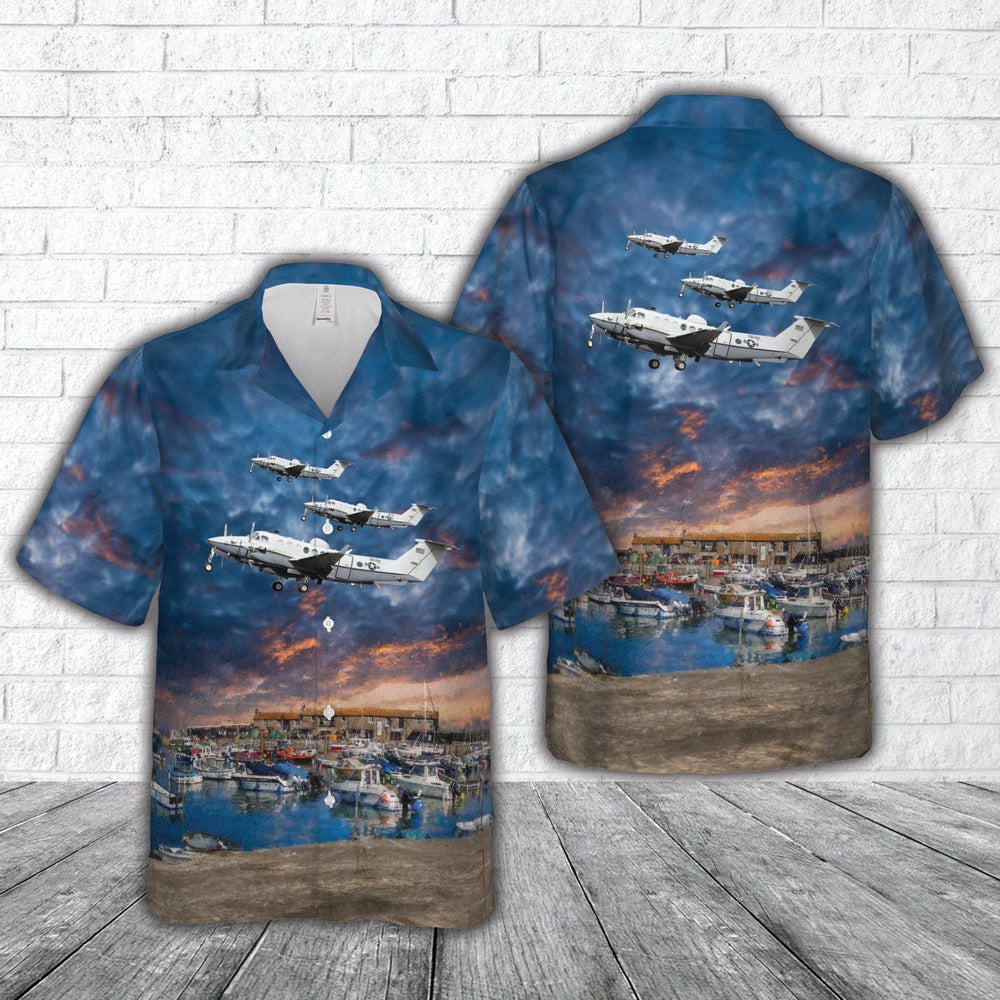 Air Force Hawaiian Shirt, US Air Force Beechcraft MC-12W Liberty Hawaiian Shirt, Airplane Hawaiian Shirt, Military Aloha Shirts