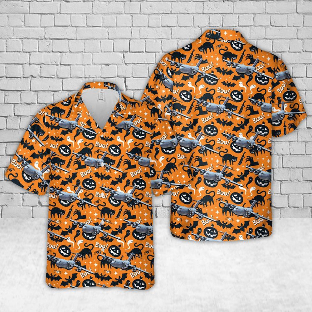 Air Force Hawaiian Shirt, US Air Force Boeing C-17 Globemaster III Halloween Hawaiian Shirt, Airplane Hawaiian Shirt, Military Aloha Shirts