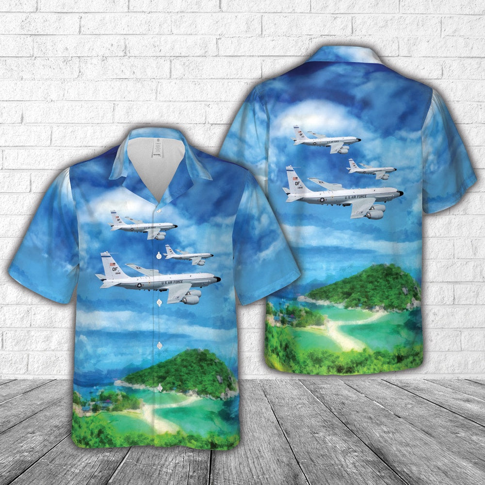 Air Force Hawaiian Shirt, US Air Force Boeing RC-135V Rivet Joint 64-14846 Electronic Intelligence Aircraft Hawaiian Shirt, Airplane Hawaiian Shirt