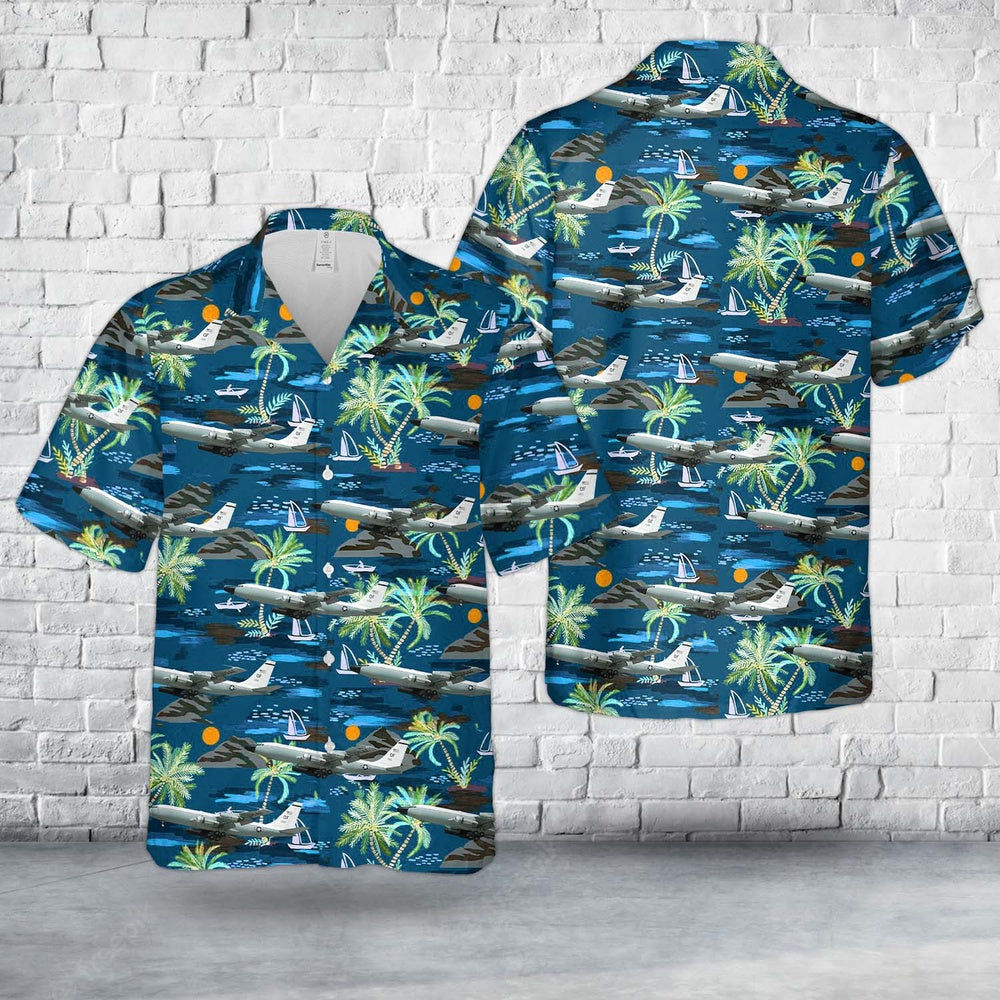 Air Force Hawaiian Shirt, US Air Force Boeing TC-135S (717-158) Hawaiian Shirt, Airplane Hawaiian Shirt, Military Aloha Shirts