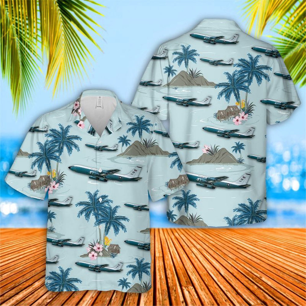 Air Force Hawaiian Shirt, US Air Force Boeing WC-135 Constant Phoenix Hawaiian Shirt, Airplane Hawaiian Shirt, Military Aloha Shirts