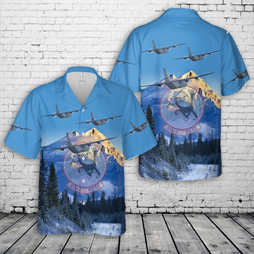 Air Force Hawaiian Shirt, US Air Force C-130J Super Hercules from the 41st Airlift Squadron Hawaiian Shirt, Airplane Hawaiian Shirt