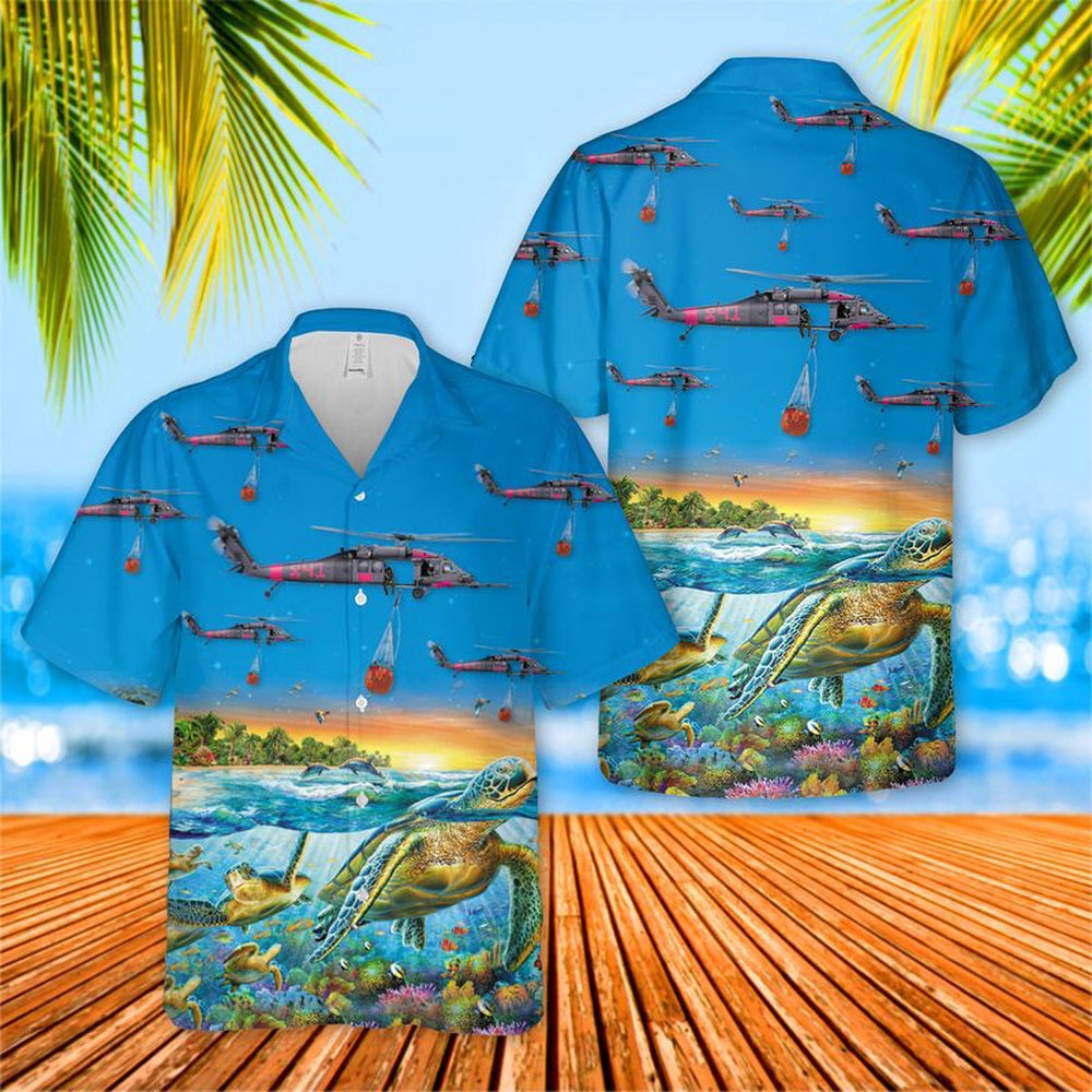 Air Force Hawaiian Shirt, US Air Force California Air National Guard 129th Rescue Wing HH-60G Pave Hawk Hawaiian Shirt, Airplane Hawaiian Shirt