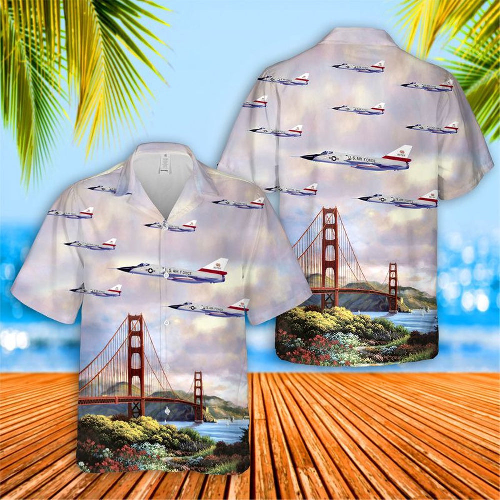 Air Force Hawaiian Shirt, US Air Force Convair F-106A Delta Dart California Hawaiian Shirt, Airplane Hawaiian Shirt, Military Aloha Shirts