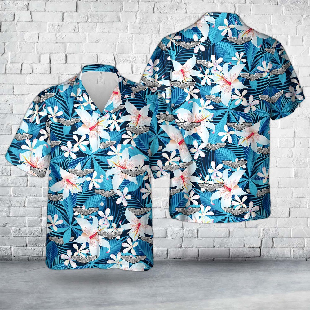 Air Force Hawaiian Shirt, US Air Force Enlisted Aircrew Basic Wings Hawaiian Shirt, Airplane Hawaiian Shirt, Military Aloha Shirts