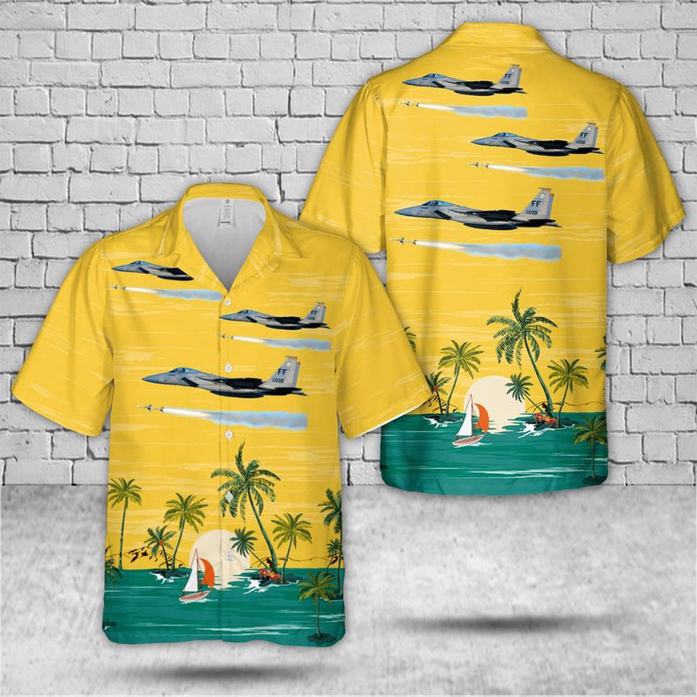 Air Force Hawaiian Shirt, US Air Force F-15C Fires An AIM-7 Sparrow Hawaiian Shirt, Airplane Hawaiian Shirt, Military Aloha Shirts