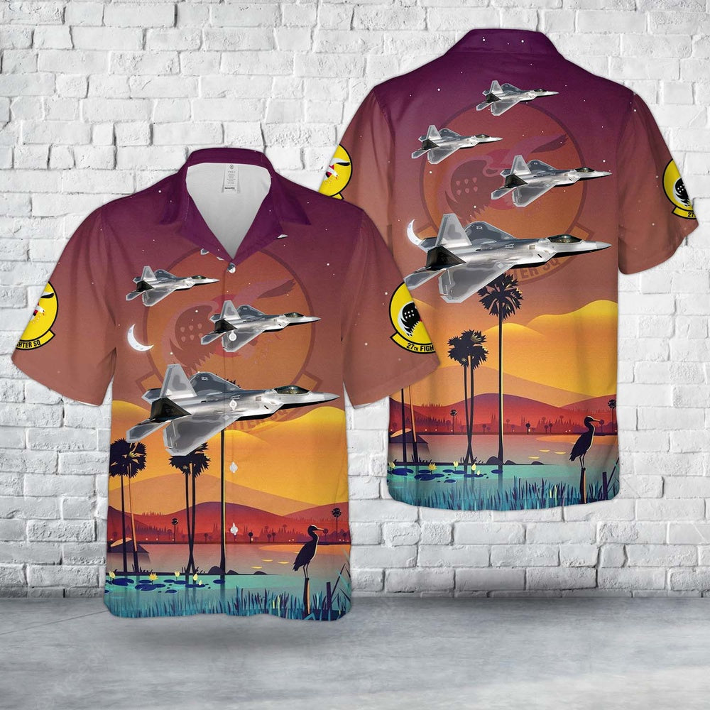 Air Force Hawaiian Shirt, US Air Force F-22A 03-042 Of 27th Fighter Squadron Hawaiian Shirt, Airplane Hawaiian Shirt, Military Aloha Shirts