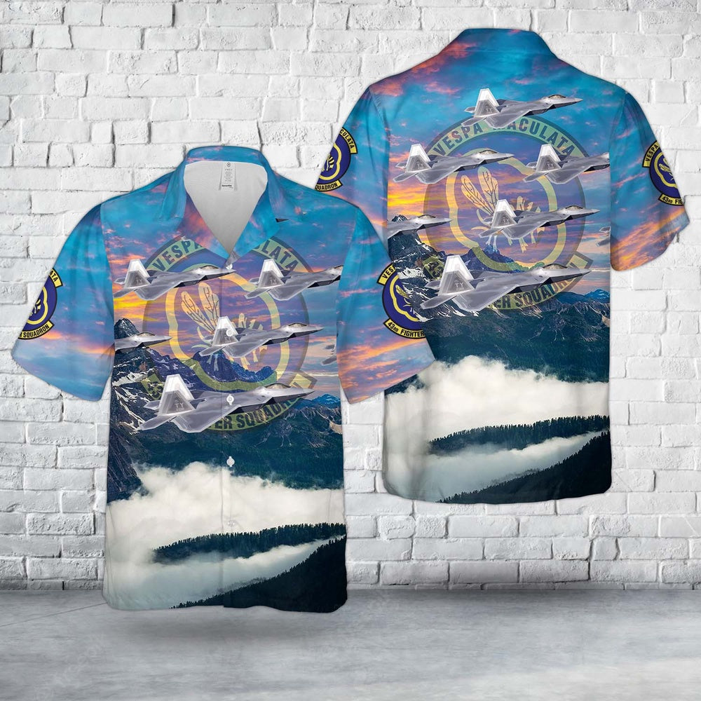 Air Force Hawaiian Shirt, US Air Force F-22A Raptor #01-4018 Of 43rd Fighter Squadron Hawaiian Shirt, Airplane Hawaiian Shirt, Military Aloha Shirts