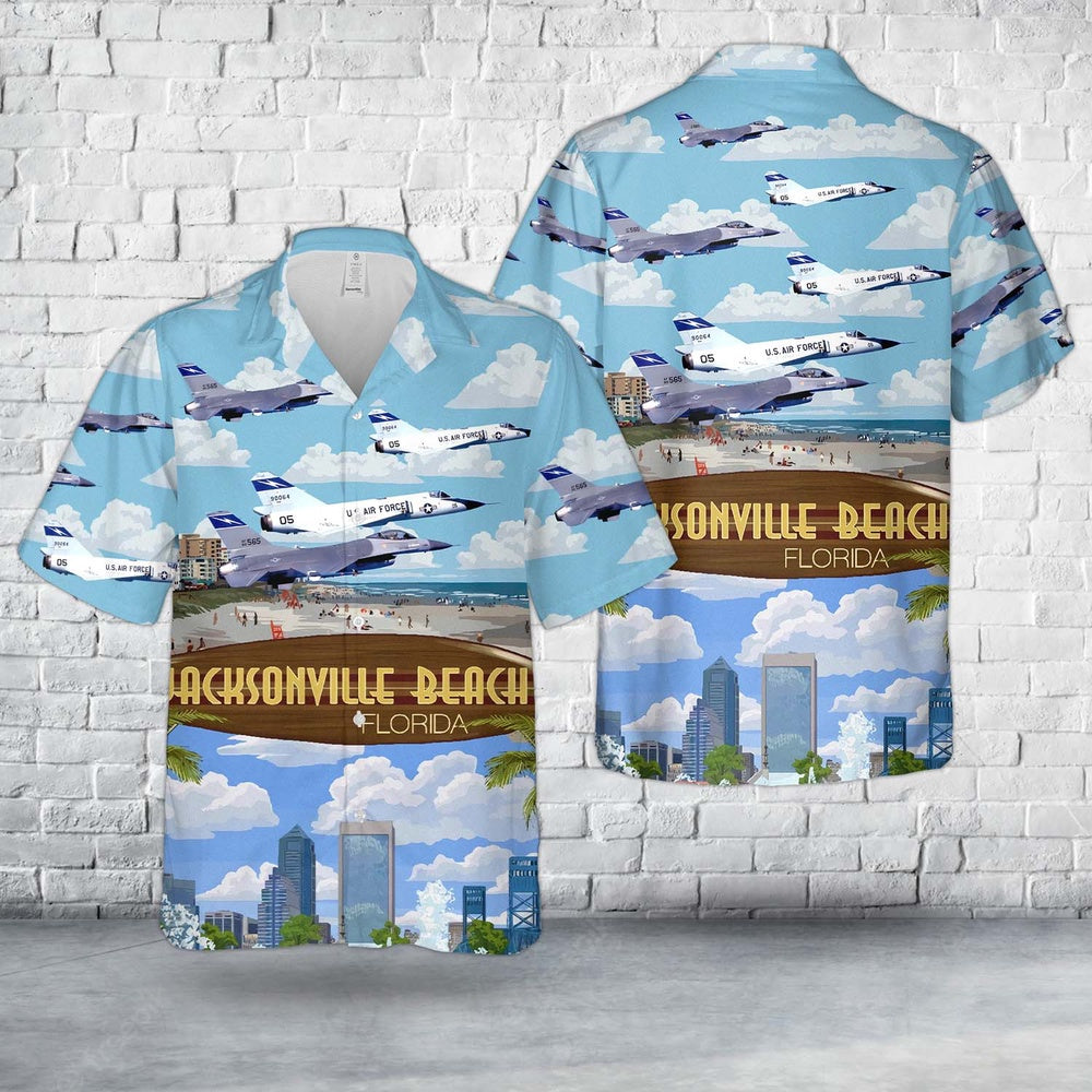 Air Force Hawaiian Shirt, US Air Force Florida Air National Guard 159th Fighter Squadron, 125th Fighter Wing, F-106 and F-16 Hawaiian Shirt