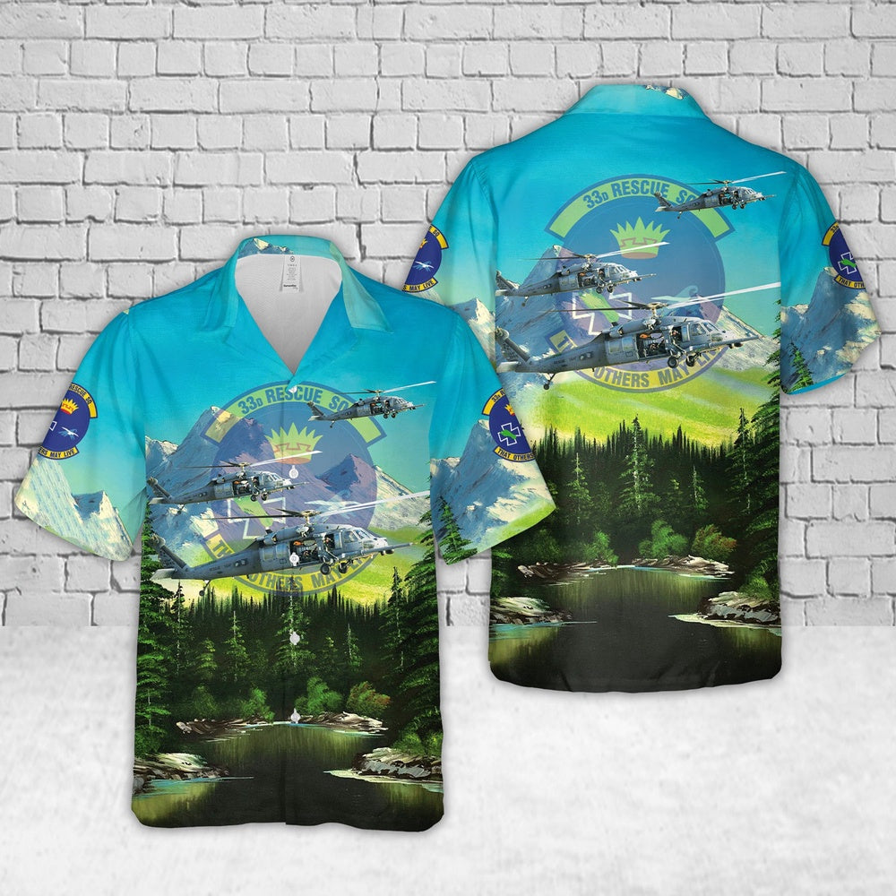 Air Force Hawaiian Shirt, US Air Force HH-60 Pave Hawk Of 33rd Rescue Squadron Hawaiian Shirt, Airplane Hawaiian Shirt, Military Aloha Shirts