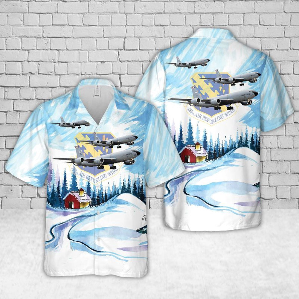 Air Force Hawaiian Shirt, US Air Force Illinois Air National Guard 126th Air Refueling Wing (126 ARW) KC-135 Stratotanker Christmas Hawaiian Shirt