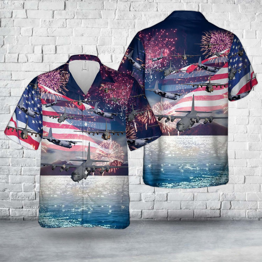 Air Force Hawaiian Shirt, US Air Force Lockheed AC-130, 4th Of July Hawaiian Shirt, Airplane Hawaiian Shirt, Military Aloha Shirts