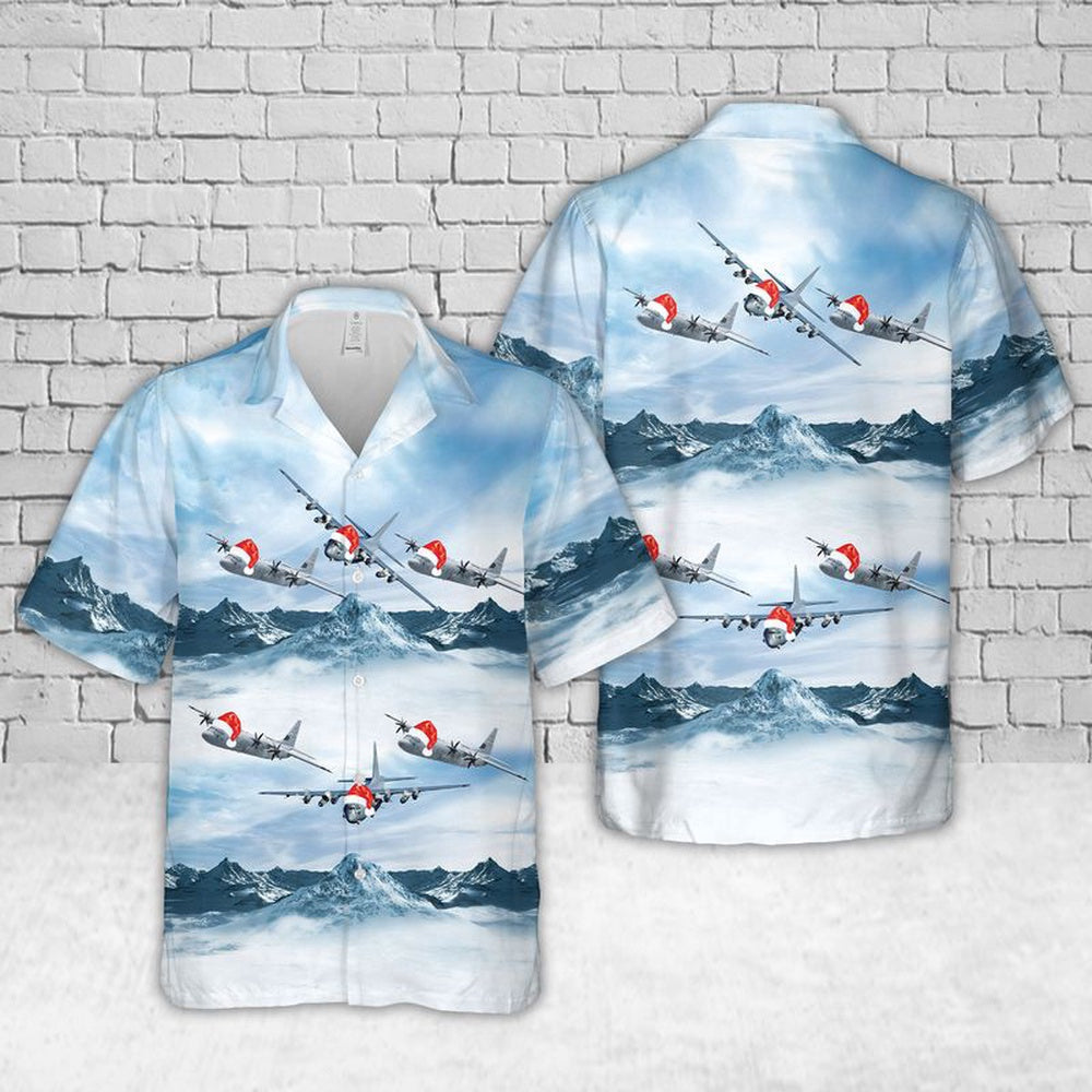 Air Force Hawaiian Shirt, US Air Force Lockheed AC-130 Christmas Hawaiian Shirt, Airplane Hawaiian Shirt, Military Aloha Shirts