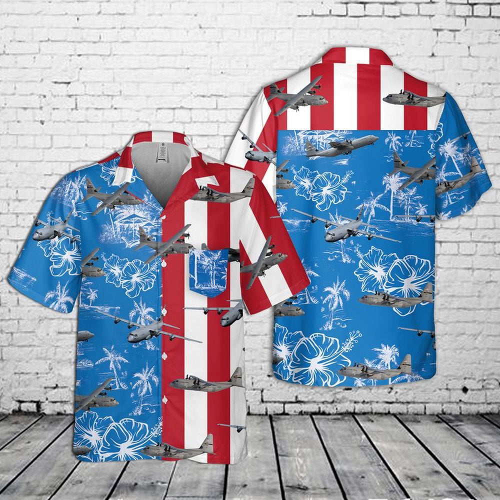 Air Force Hawaiian Shirt, US Air Force Lockheed C-130 Hercules 4th Of July Pocket Hawaiian Shirt, Airplane Hawaiian Shirt, Military Aloha Shirts