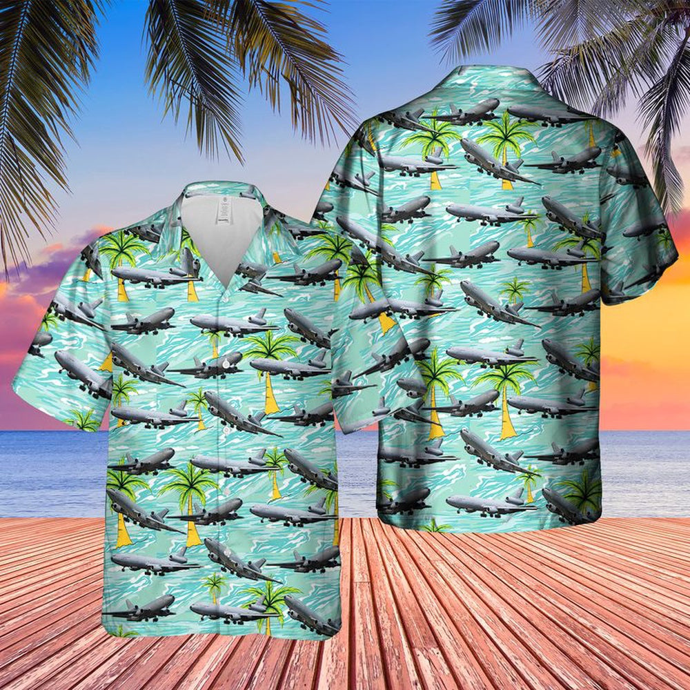 Air Force Hawaiian Shirt, US Air Force McDonnell Douglas KC-10A Extender (DC-10-30CF) Hawaiian Shirt, Airplane Hawaiian Shirt, Military Aloha Shirts