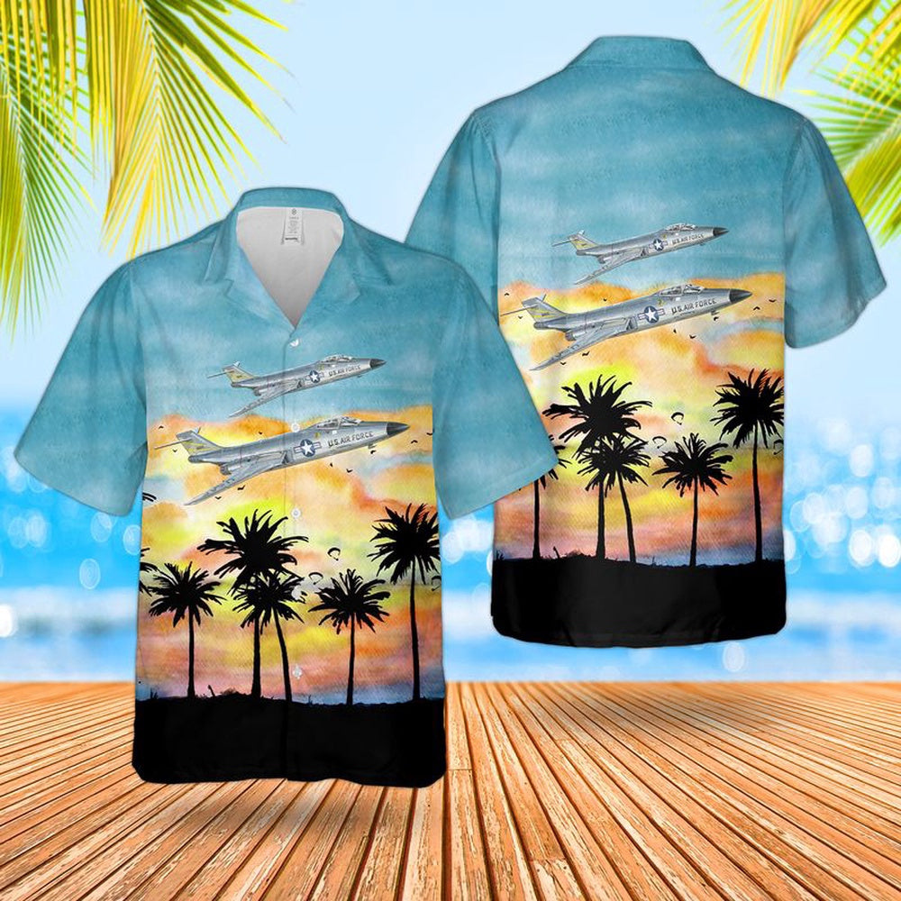 Air Force Hawaiian Shirt, US Air Force McDonnell F-101A Voodoo Hawaiian Shirt, Airplane Hawaiian Shirt, Military Aloha Shirts