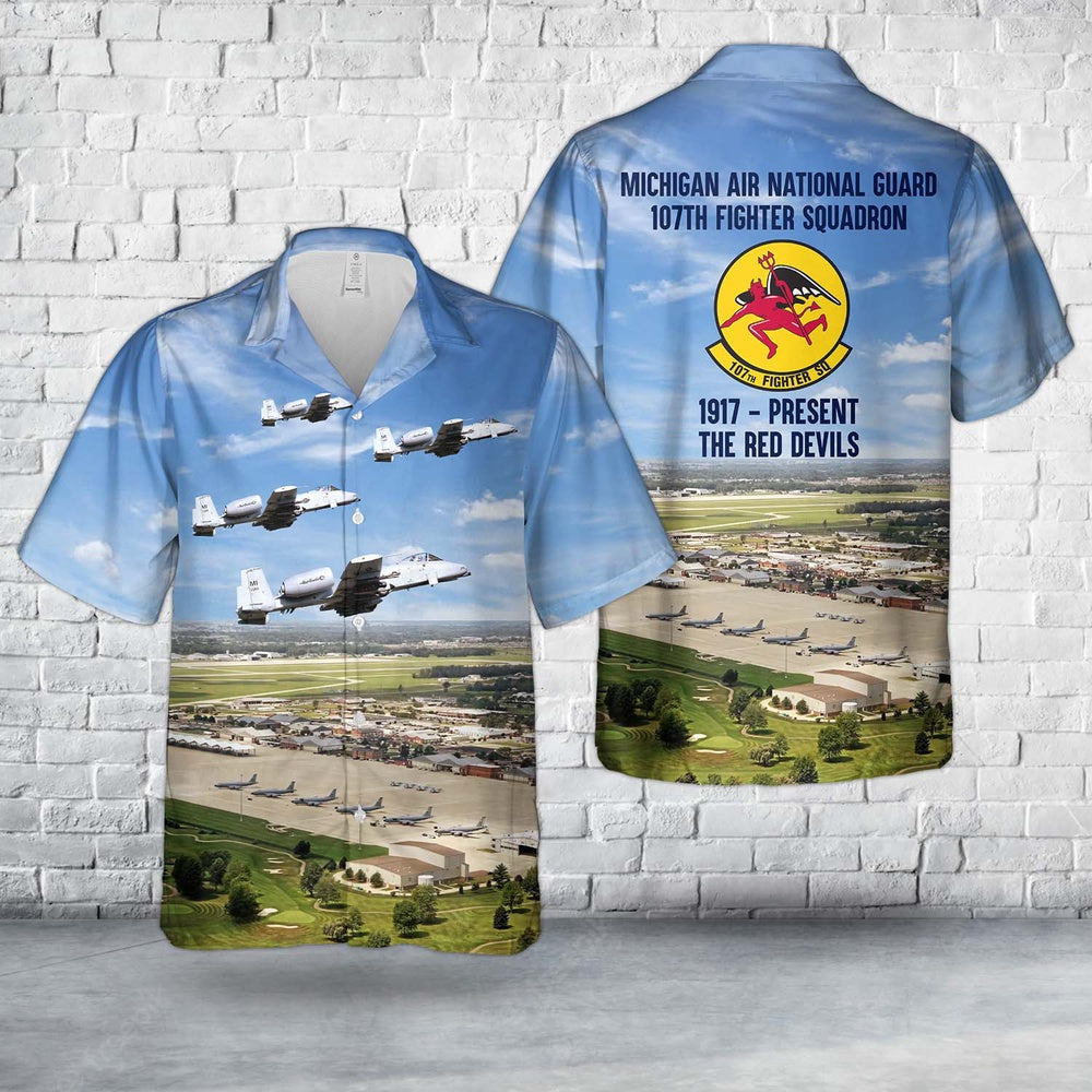 Air Force Hawaiian Shirt, US Air Force Michigan Air National Guard 107th Fighter Squadron A-10 Thunderbolt II 80-255 Hawaiian Shirt